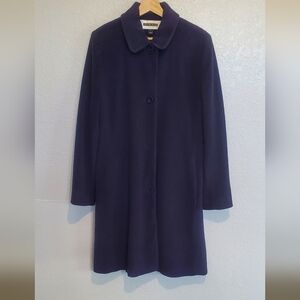 Kristen Blake Dark Navy Blue Wool Blend Long Trench Coat Italian Fabric